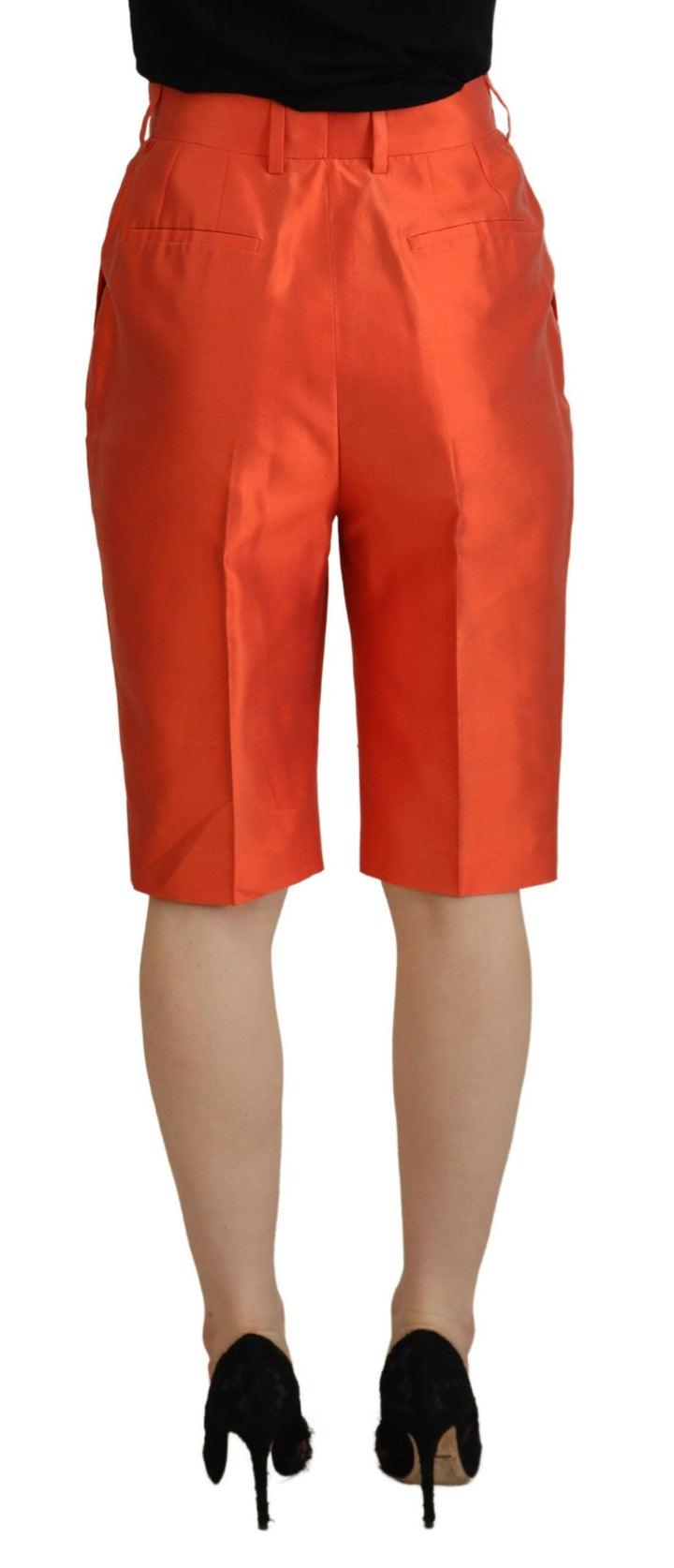 Orange Silk High Waist Cropped Pants