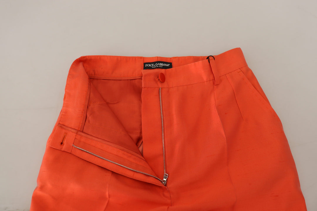 Orange Silk High Waist Cropped Pants