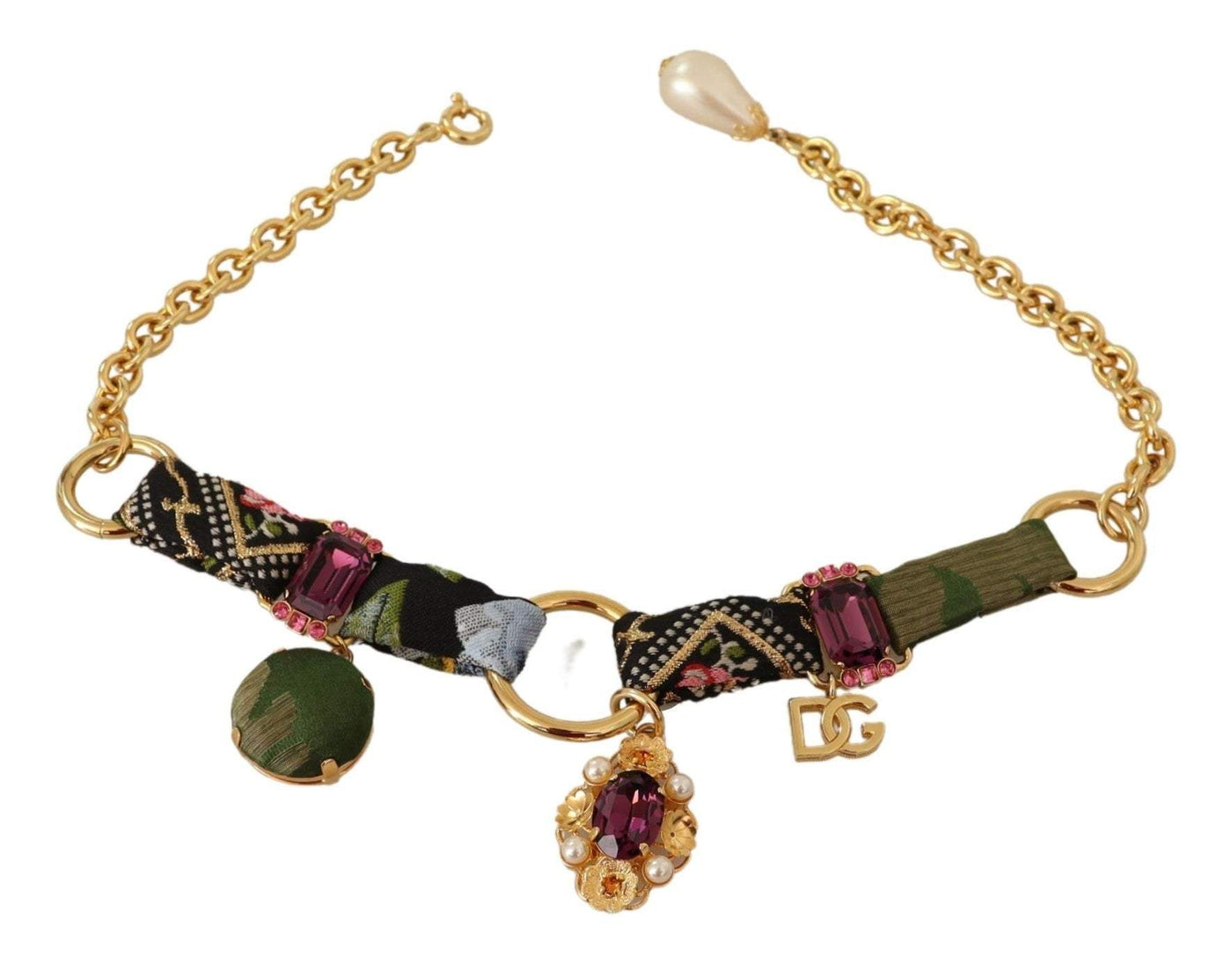 Dolce & Gabbana Gold Tone Brass Fabric Crystals  Jewelry Necklace Dolce & Gabbana, feed-1, Gold, Necklaces - Women - Jewelry at SEYMAYKA