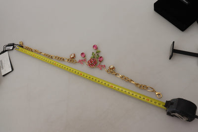 Gold Brass Chain Crystal Floral Roses Jewelry Necklace