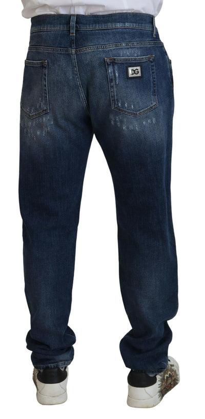 Dolce & Gabbana Blue Tattered Cotton Stretch Slim Denim Jeans