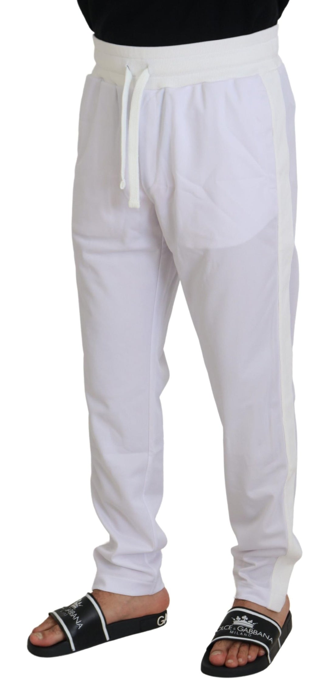 Dolce & Gabbana White Polyester Crown Logo Jogger Pants