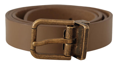 Dolce & Gabbana Brown Solid Leather Brass Buckle Classic Belt