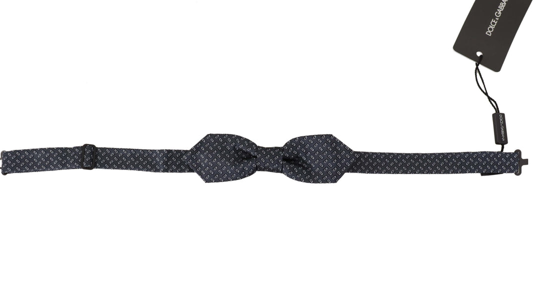 Dolce & Gabbana Blue Gray Polka Dot 100% Silk Neck Papillon Tie