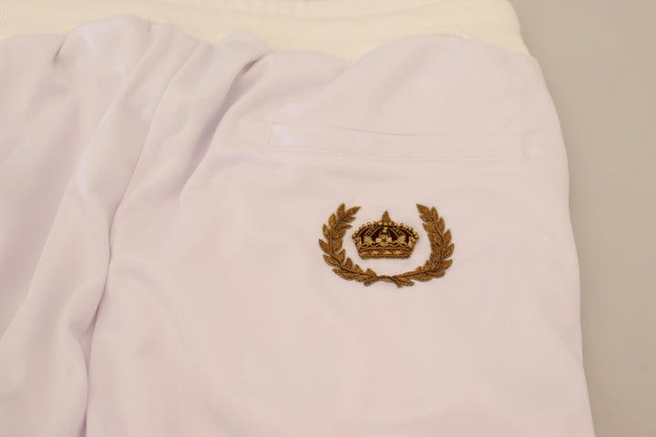 Dolce & Gabbana White Polyester Crown Logo Jogger Pants