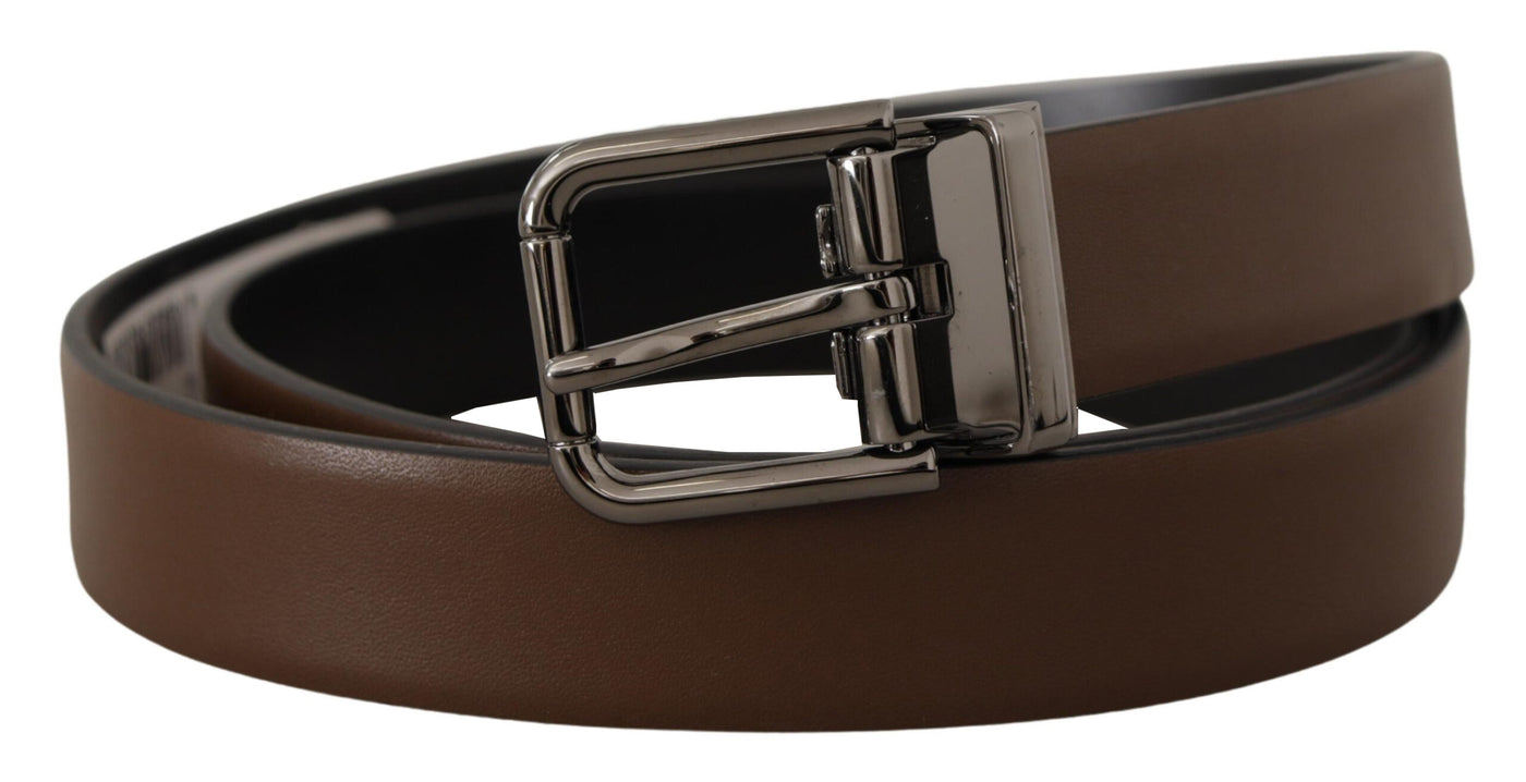 Dolce & Gabbana Brown Leather Classic Metal Logo Buckle Belt