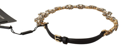 Dolce & Gabbana Black Daisy Crystal Dauphine Texture Belt 75 cm / 30 Inches, 85 cm / 34 Inches, Belts - Women - Accessories, Black, Dolce & Gabbana, feed-1 at SEYMAYKA
