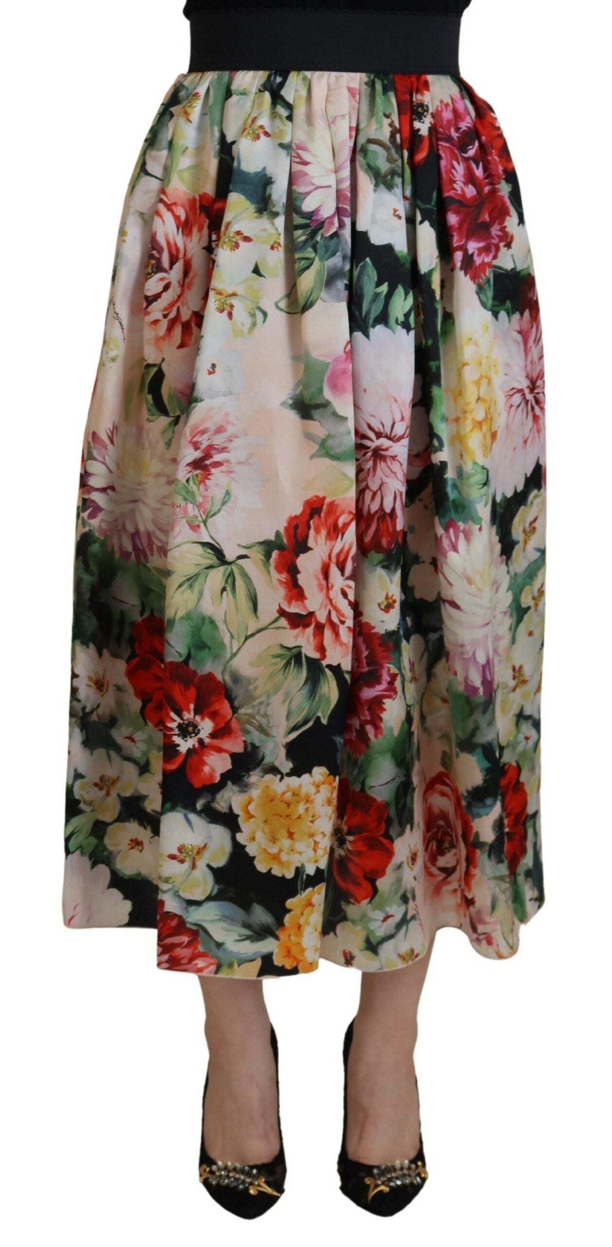 Multicolor Floral Silk High Waist Aline Skirt