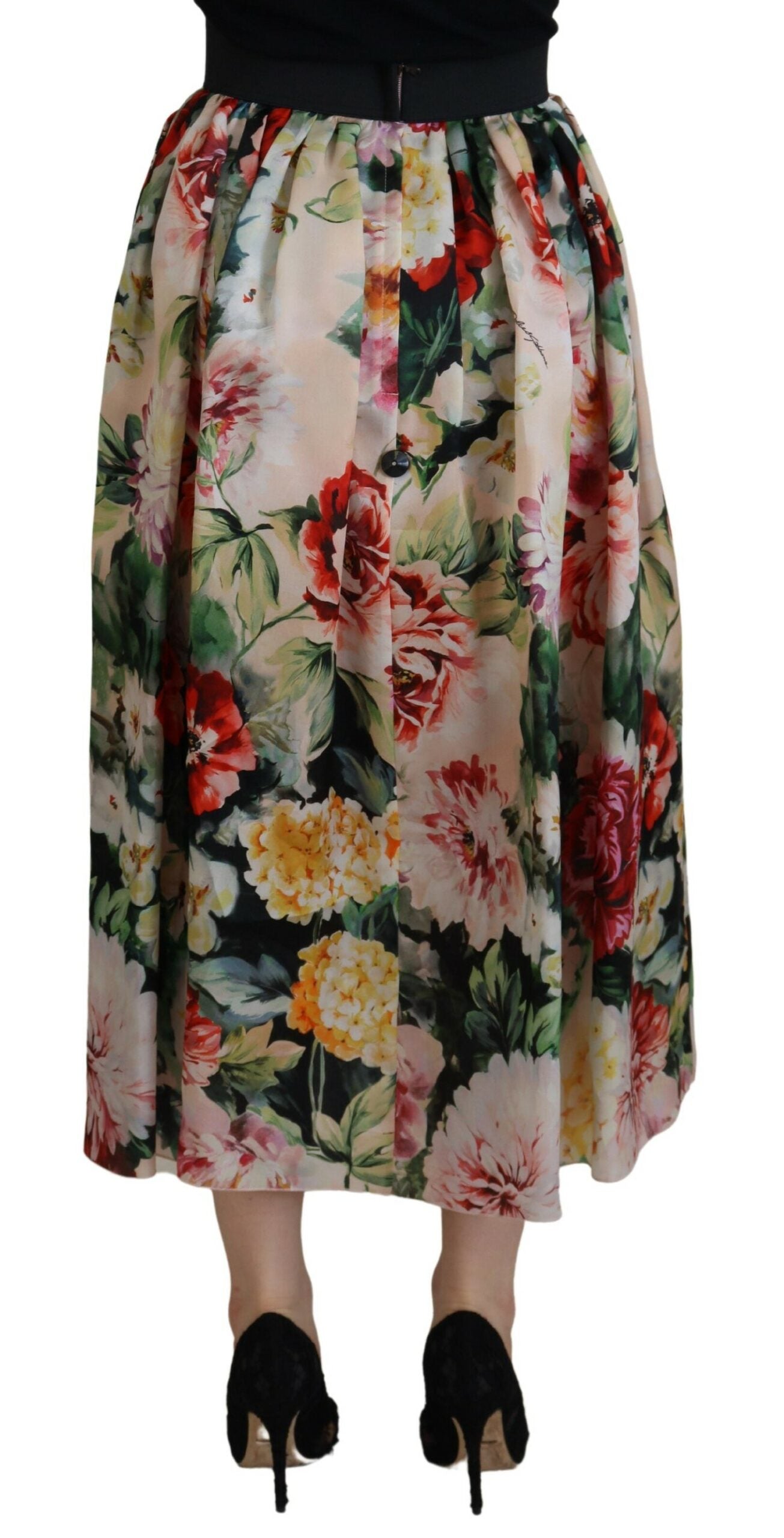Multicolor Floral Silk High Waist Aline Skirt