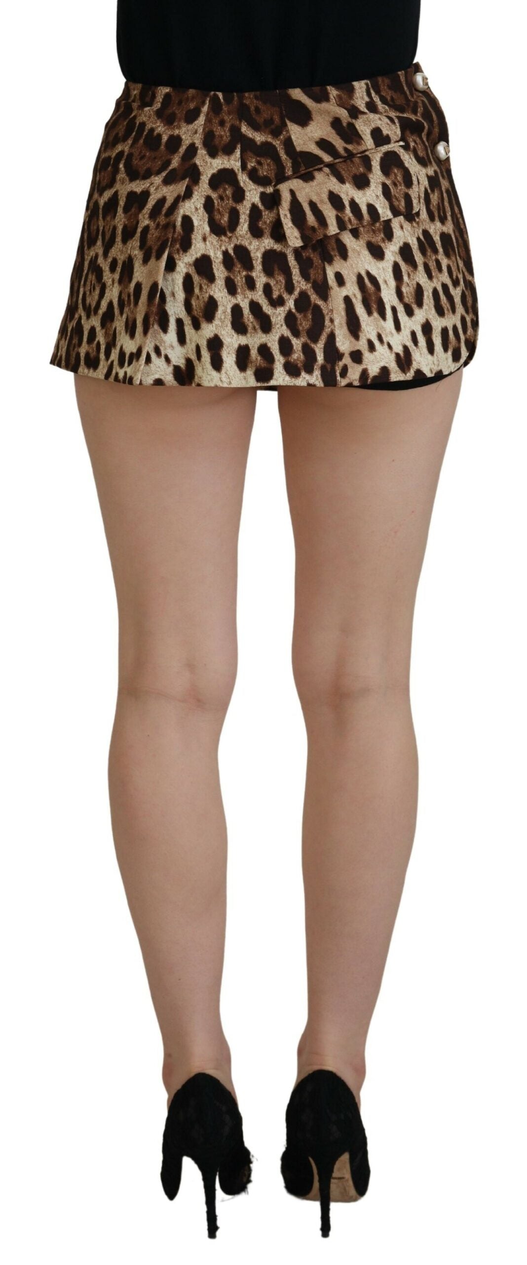Brown Leopard Print Wool A-line Mini Skirt