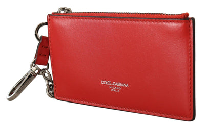 Dolce & Gabbana Red Leather Purse Silver Tone  Keychain