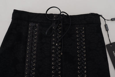 Black Brocade Mini Above Knee Pencil Skirt