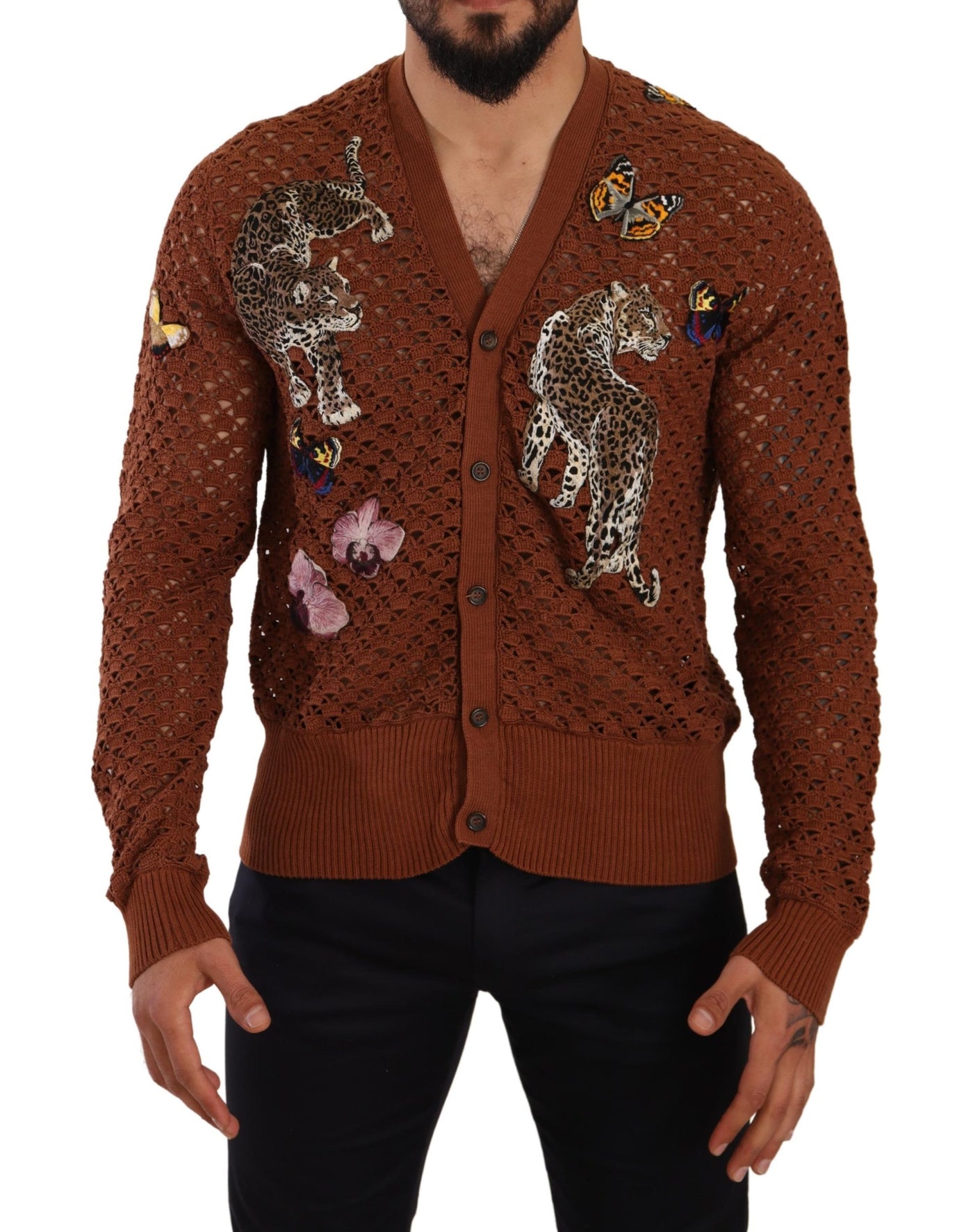 Dolce & Gabbana Brown Leopard Butterfly Cardigan Sweater
