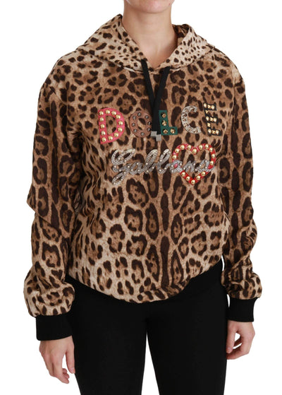 Dolce & Gabbana  Brown Hooded Studded Ayers Leopard Sweater #women, Brand_Dolce & Gabbana, Brown, Catch, Dolce & Gabbana, feed-agegroup-adult, feed-color-brown, feed-gender-female, feed-size-IT36 | S, feed-size-IT42|M, Gender_Women, IT36 | S, IT42|M, Kogan, Sweaters - Women - Clothing, Women - New Arrivals at SEYMAYKA