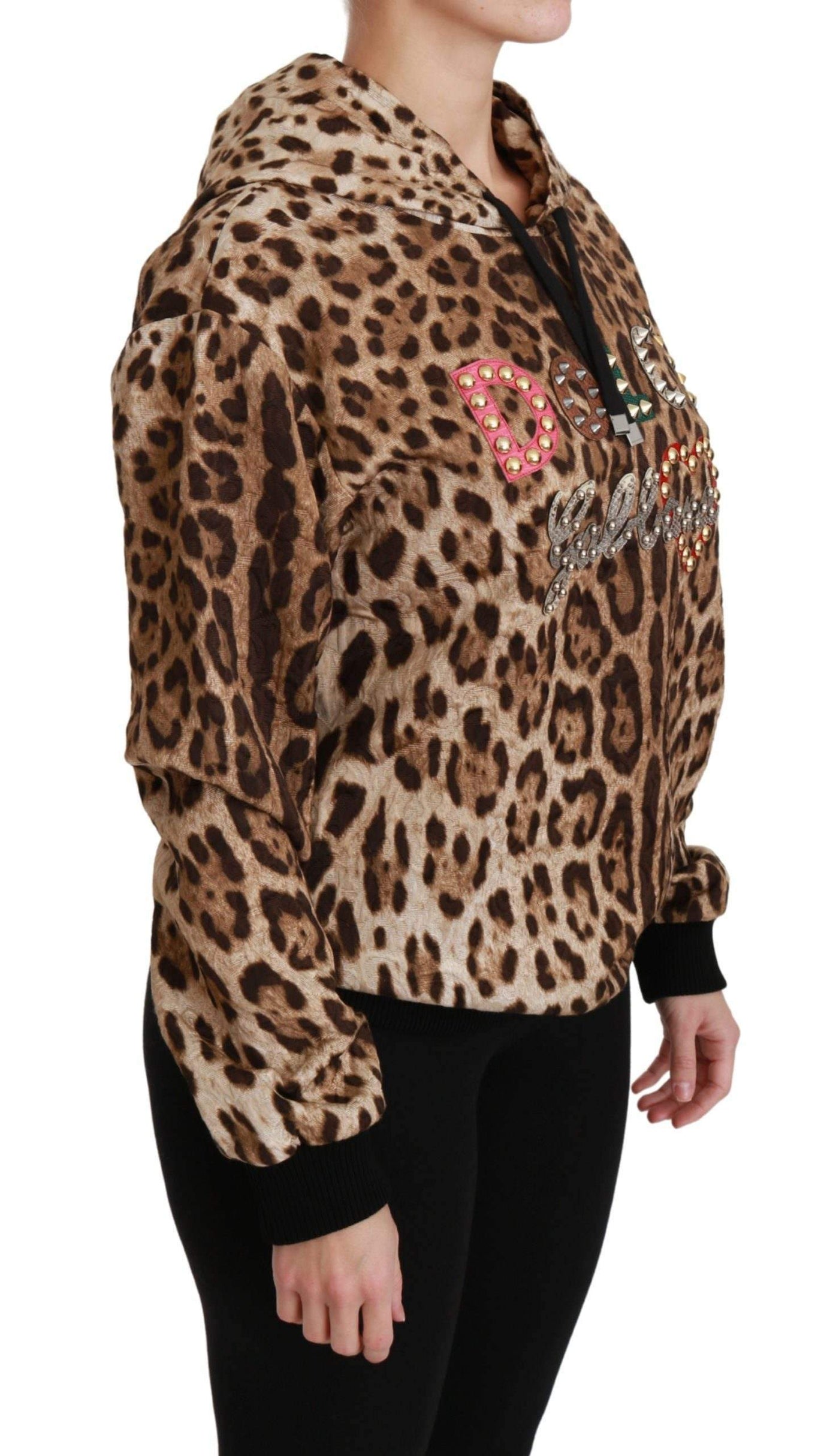 Dolce & Gabbana  Brown Hooded Studded Ayers Leopard Sweater #women, Brand_Dolce & Gabbana, Brown, Catch, Dolce & Gabbana, feed-agegroup-adult, feed-color-brown, feed-gender-female, feed-size-IT36 | S, feed-size-IT42|M, Gender_Women, IT36 | S, IT42|M, Kogan, Sweaters - Women - Clothing, Women - New Arrivals at SEYMAYKA