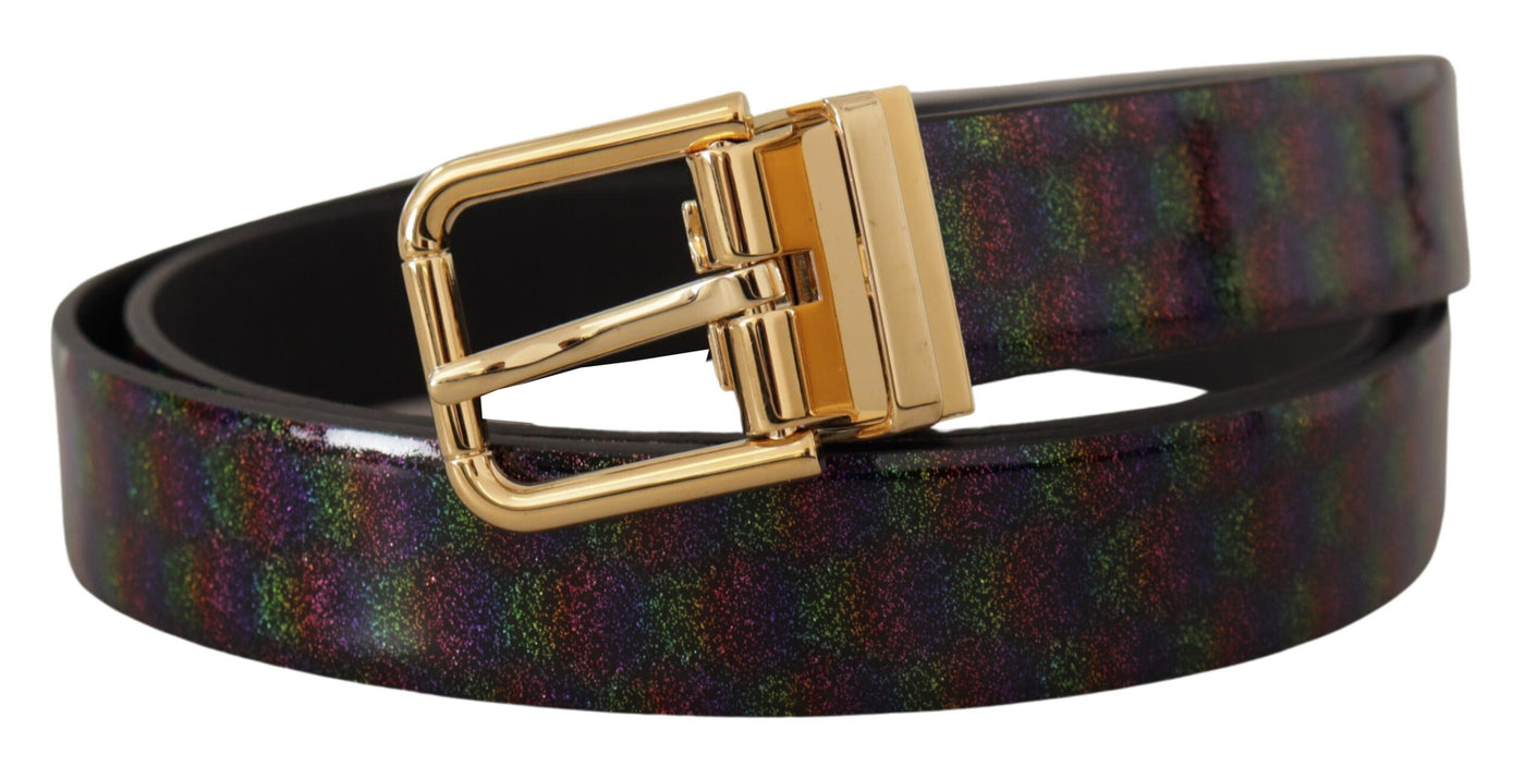 Dolce & Gabbana Black Vernice Dama Glitter Leather Gold Tone Metal Belt