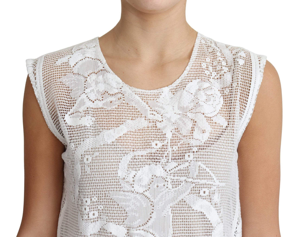 Dolce & Gabbana White Cotton Lace Floral Angel Motif Tank Top #women, Dolce & Gabbana, feed-agegroup-adult, feed-color-White, feed-gender-female, feed-size-IT36 | XS, IT36 | XS, Tops & T-Shirts - Women - Clothing, White, Women - New Arrivals at SEYMAYKA