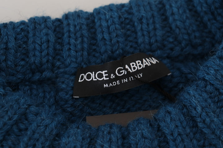 Dolce & Gabbana Blue Knitted Wool Alpaca Pullover Sweater