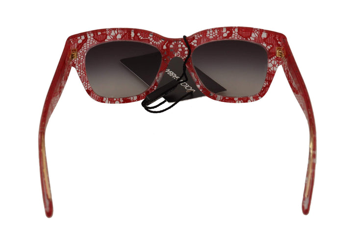 Dolce & Gabbana Red Lace Acetate Rectangle Shades Sunglasses Dolce & Gabbana, feed-1, Red, Sunglasses for Women - Sunglasses at SEYMAYKA
