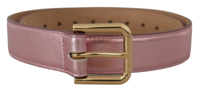 Dolce & Gabbana Metallic Pink Polished Leather Logo Metal Buckle Belt