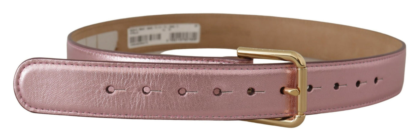 Dolce & Gabbana Metallic Pink Polished Leather Logo Metal Buckle Belt