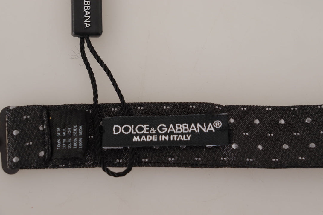 Dolce & Gabbana Gray Polka Dot 100% Silk Neck Papillon Tie