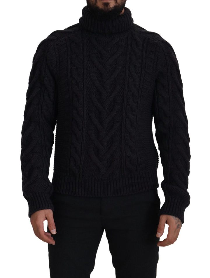 Dolce & Gabbana Black Wool Knit Turtleneck Pullover Sweater