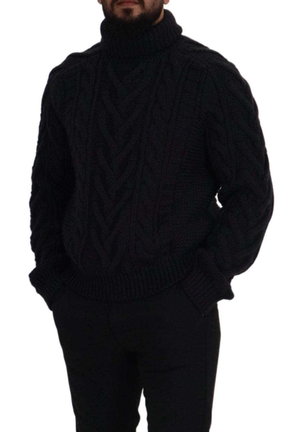 Dolce & Gabbana Black Wool Knit Turtleneck Pullover Sweater