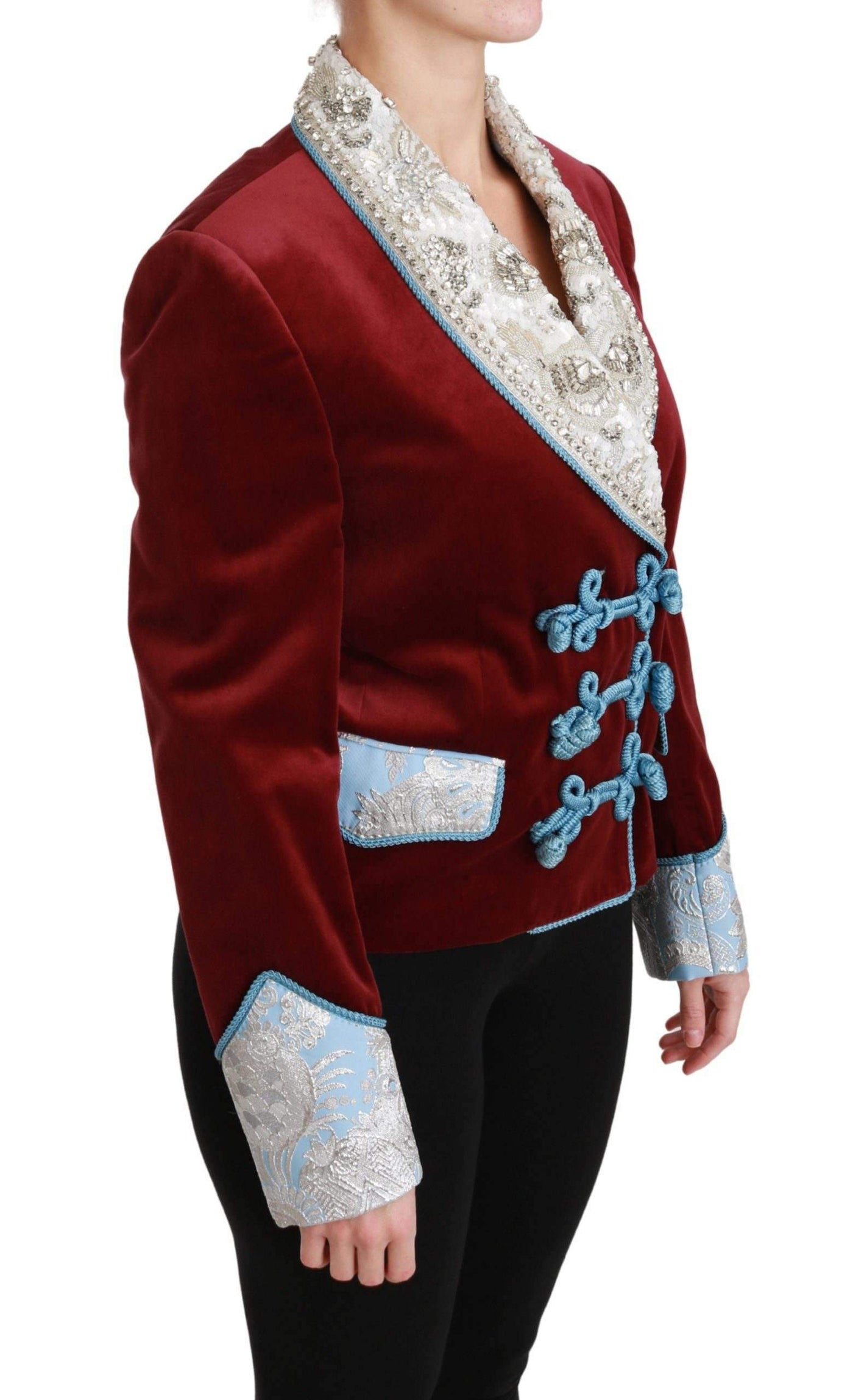 Dolce & Gabbana  Red Velvet Baroque Crystal Blazer Jacket #women, Brand_Dolce & Gabbana, Catch, Dolce & Gabbana, feed-agegroup-adult, feed-color-red, feed-gender-female, feed-size-IT38|XS, feed-size-IT40|S, feed-size-IT44|L, Gender_Women, IT38|XS, IT40|S, IT42|M, IT44|L, IT48 | XL, Jackets & Coats - Women - Clothing, Kogan, Red, Women - New Arrivals at SEYMAYKA