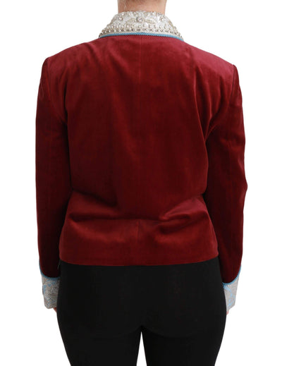 Dolce & Gabbana  Red Velvet Baroque Crystal Blazer Jacket #women, Brand_Dolce & Gabbana, Catch, Dolce & Gabbana, feed-agegroup-adult, feed-color-red, feed-gender-female, feed-size-IT38|XS, feed-size-IT40|S, feed-size-IT44|L, Gender_Women, IT38|XS, IT40|S, IT42|M, IT44|L, IT48 | XL, Jackets & Coats - Women - Clothing, Kogan, Red, Women - New Arrivals at SEYMAYKA