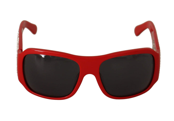 Dolce & Gabbana Red Plastic Swarovski Stones Gray Lens Sunglasses Dolce & Gabbana, feed-1, Red, Sunglasses for Women - Sunglasses at SEYMAYKA