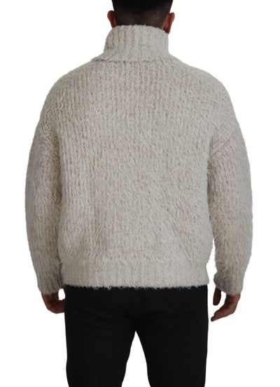 Dolce & Gabbana Cream Wool Knit Turtleneck Pullover Sweater