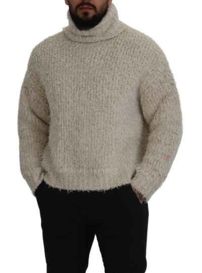 Dolce & Gabbana Cream Wool Knit Turtleneck Pullover Sweater