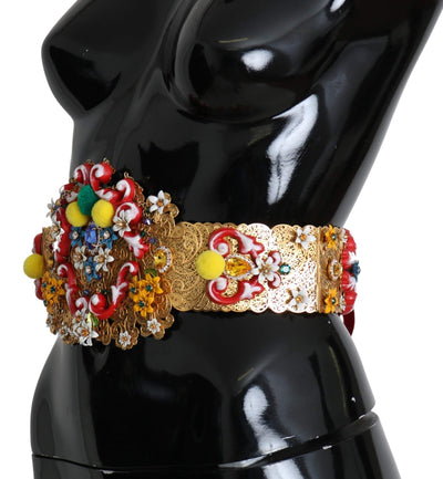 Dolce & Gabbana multicolor Embellished Floral Crystal Wide Waist Belt #women, Accessories - New Arrivals, Belts - Women - Accessories, Dolce & Gabbana, feed-agegroup-adult, feed-color-Multicolor, feed-gender-female, feed-size-IT42|M, IT42|M, Multicolor at SEYMAYKA