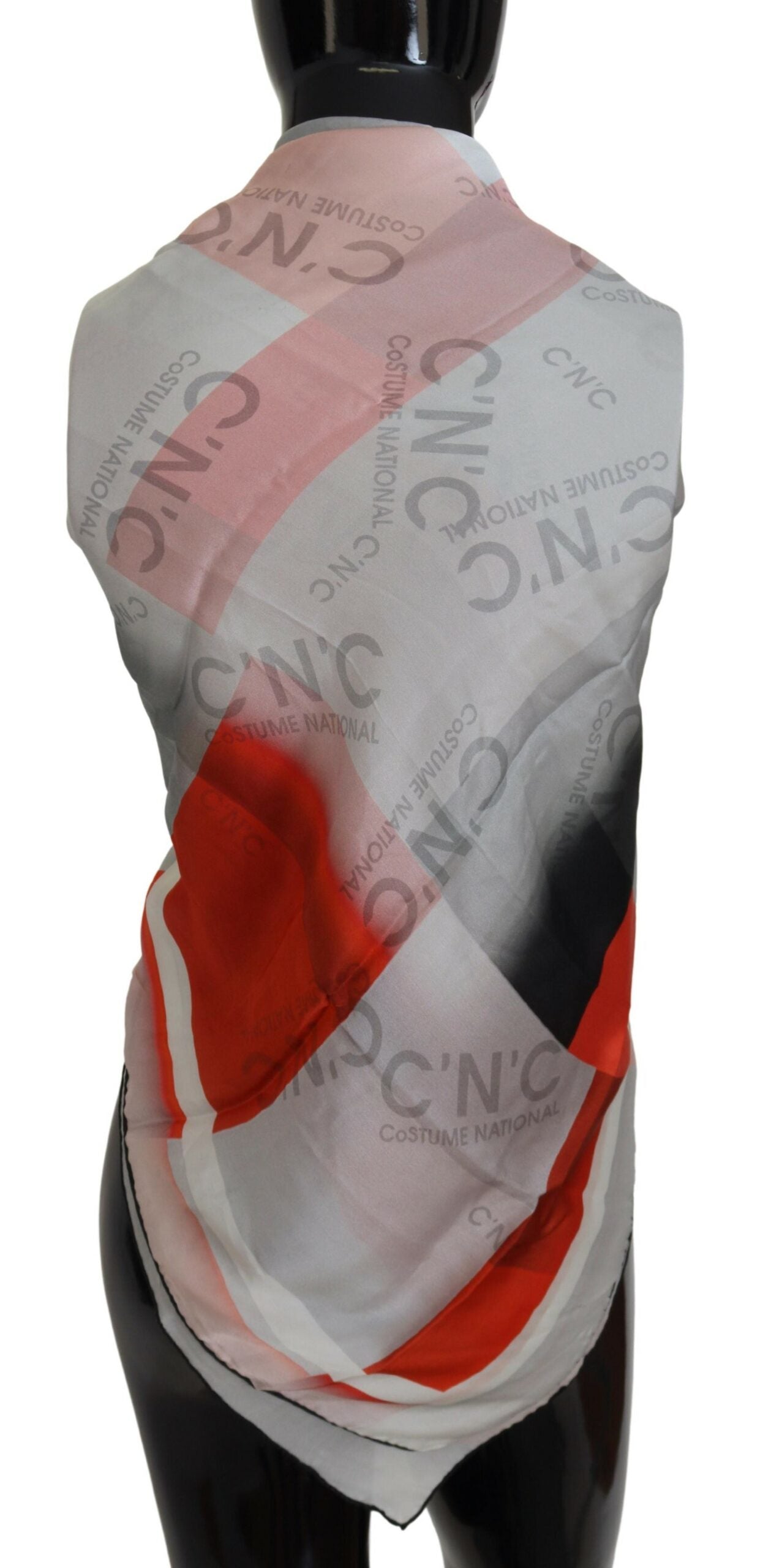 Costume National Gray Red Shawl Foulard Wrap Scarf