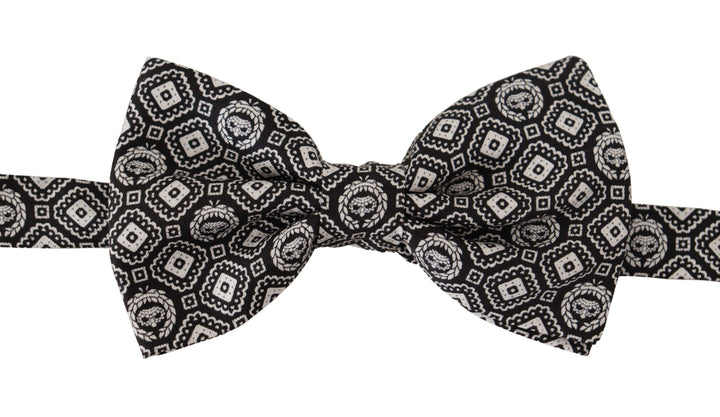 Dolce & Gabbana Black white 100% Silk Adjustable Neck Papillon Tie
