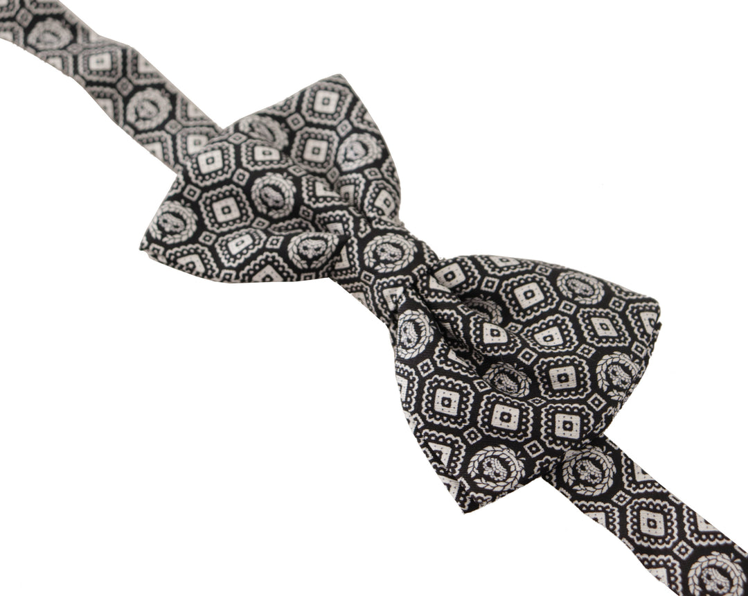 Dolce & Gabbana Black white 100% Silk Adjustable Neck Papillon Tie