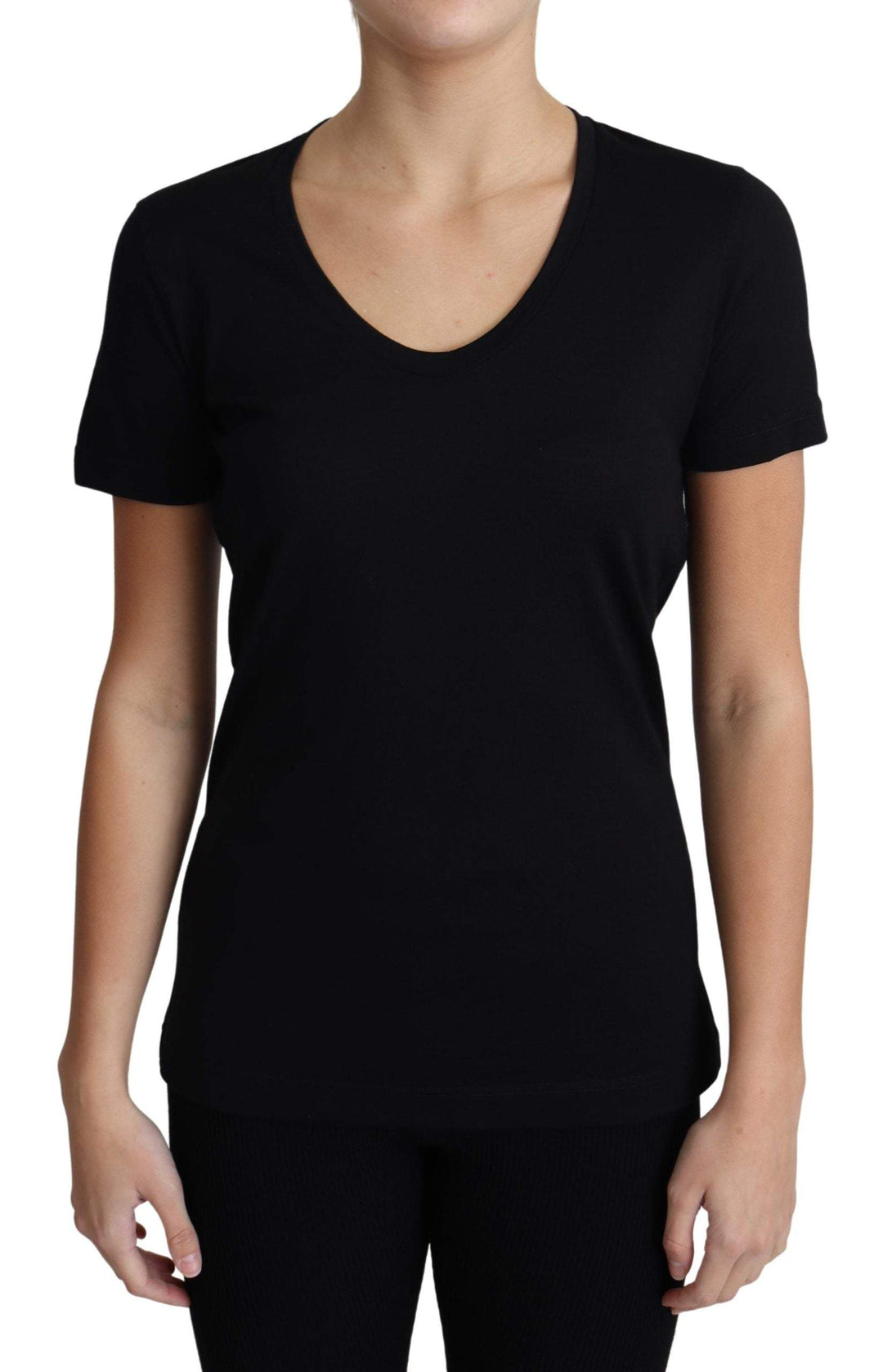 Dolce & Gabbana Black Wool Round Neck Short Sleeves T-shirt Black, Dolce & Gabbana, feed-1, IT40|S, Tops & T-Shirts - Women - Clothing, Women - New Arrivals at SEYMAYKA