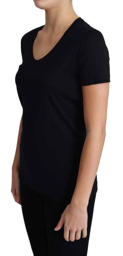 Dolce & Gabbana Black Wool Round Neck Short Sleeves T-shirt Black, Dolce & Gabbana, feed-1, IT40|S, Tops & T-Shirts - Women - Clothing, Women - New Arrivals at SEYMAYKA