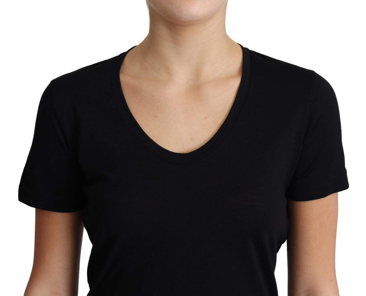 Dolce & Gabbana Black Wool Round Neck Short Sleeves T-shirt Black, Dolce & Gabbana, feed-1, IT40|S, Tops & T-Shirts - Women - Clothing, Women - New Arrivals at SEYMAYKA