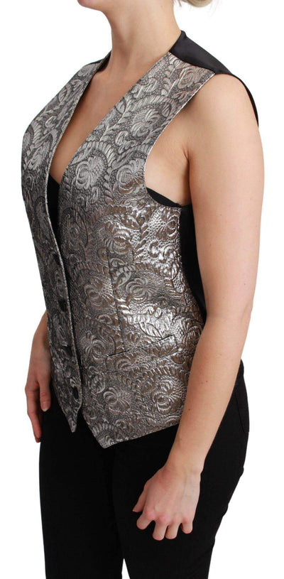 Dolce & Gabbana  Silver Brocade Sleeveless Metallic Top #women, Brand_Dolce & Gabbana, Catch, Dolce & Gabbana, feed-agegroup-adult, feed-color-silver, feed-gender-female, feed-size-IT38|XS, feed-size-IT42|M, feed-size-IT44|L, Gender_Women, IT38|XS, IT40|S, IT42|M, IT44|L, IT46|XL, Kogan, Silver, Vest - Women - Clothing, Women - New Arrivals at SEYMAYKA