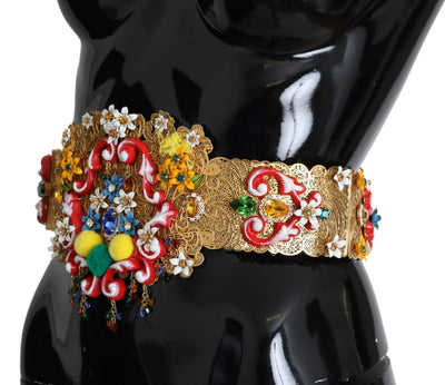 Dolce & Gabbana Embellished Floral Crystal Wide Waist Golden Belt #women, Accessories - New Arrivals, Belts - Women - Accessories, Dolce & Gabbana, feed-agegroup-adult, feed-color-Multicolor, feed-gender-female, feed-size-IT42|M, IT42|M, Multicolor at SEYMAYKA