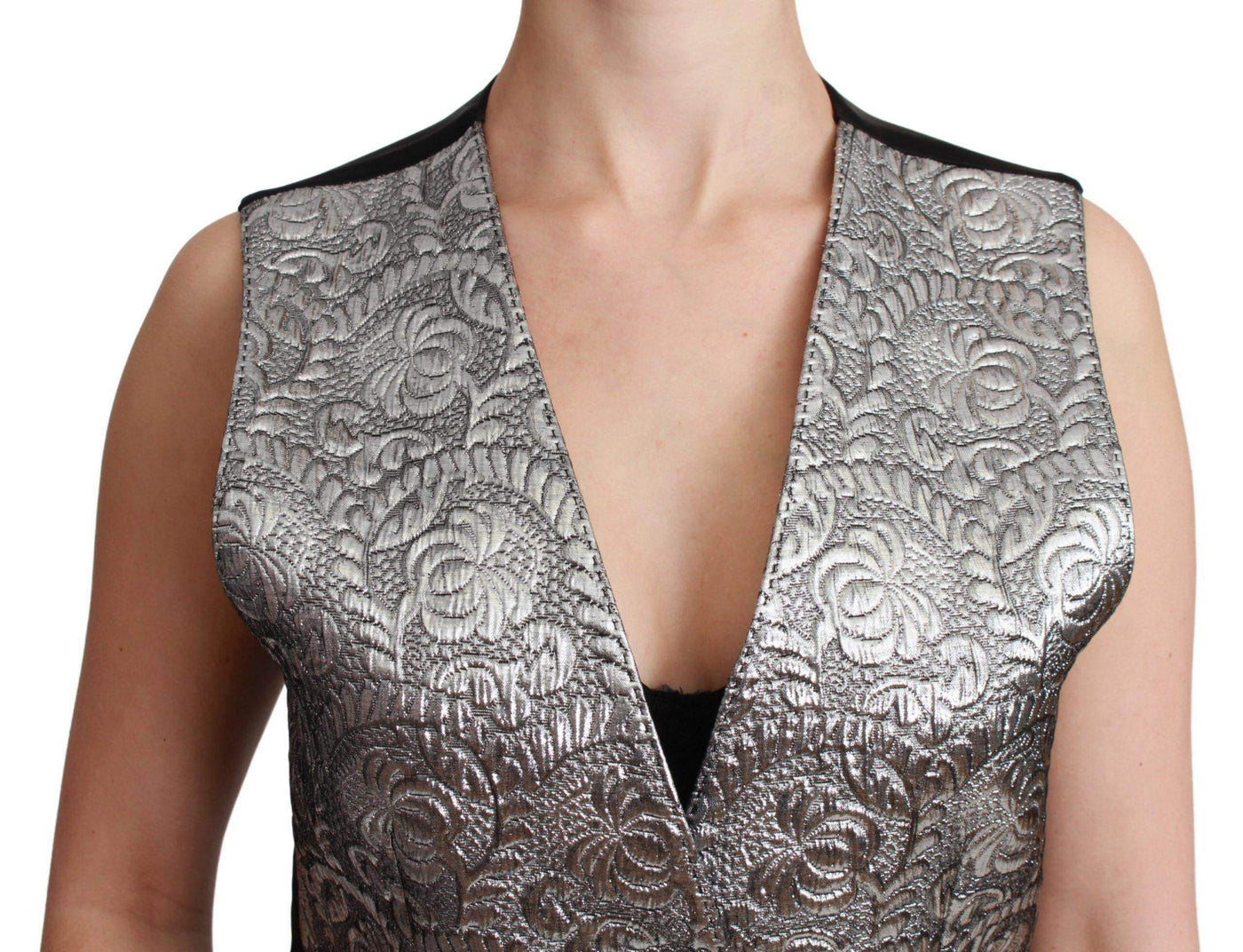 Dolce & Gabbana  Silver Brocade Sleeveless Metallic Top #women, Brand_Dolce & Gabbana, Catch, Dolce & Gabbana, feed-agegroup-adult, feed-color-silver, feed-gender-female, feed-size-IT38|XS, feed-size-IT42|M, feed-size-IT44|L, Gender_Women, IT38|XS, IT40|S, IT42|M, IT44|L, IT46|XL, Kogan, Silver, Vest - Women - Clothing, Women - New Arrivals at SEYMAYKA