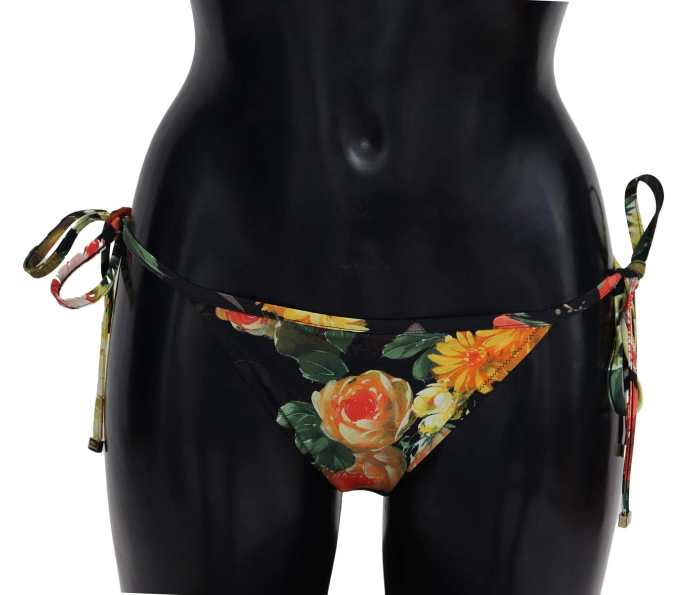 Dolce & Gabbana Black Floral Print Beachwear Swimwear Bikini Bottom #women, Black, Dolce & Gabbana, feed-agegroup-adult, feed-color-black, feed-gender-female, IT2 | S, Swimwear - Women - Clothing, Women - New Arrivals at SEYMAYKA