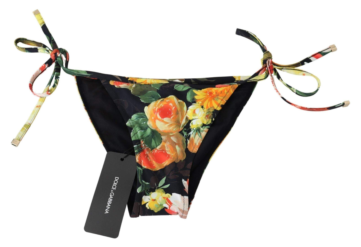 Dolce & Gabbana Black Floral Print Beachwear Swimwear Bikini Bottom #women, Black, Dolce & Gabbana, feed-agegroup-adult, feed-color-black, feed-gender-female, IT2 | S, Swimwear - Women - Clothing, Women - New Arrivals at SEYMAYKA
