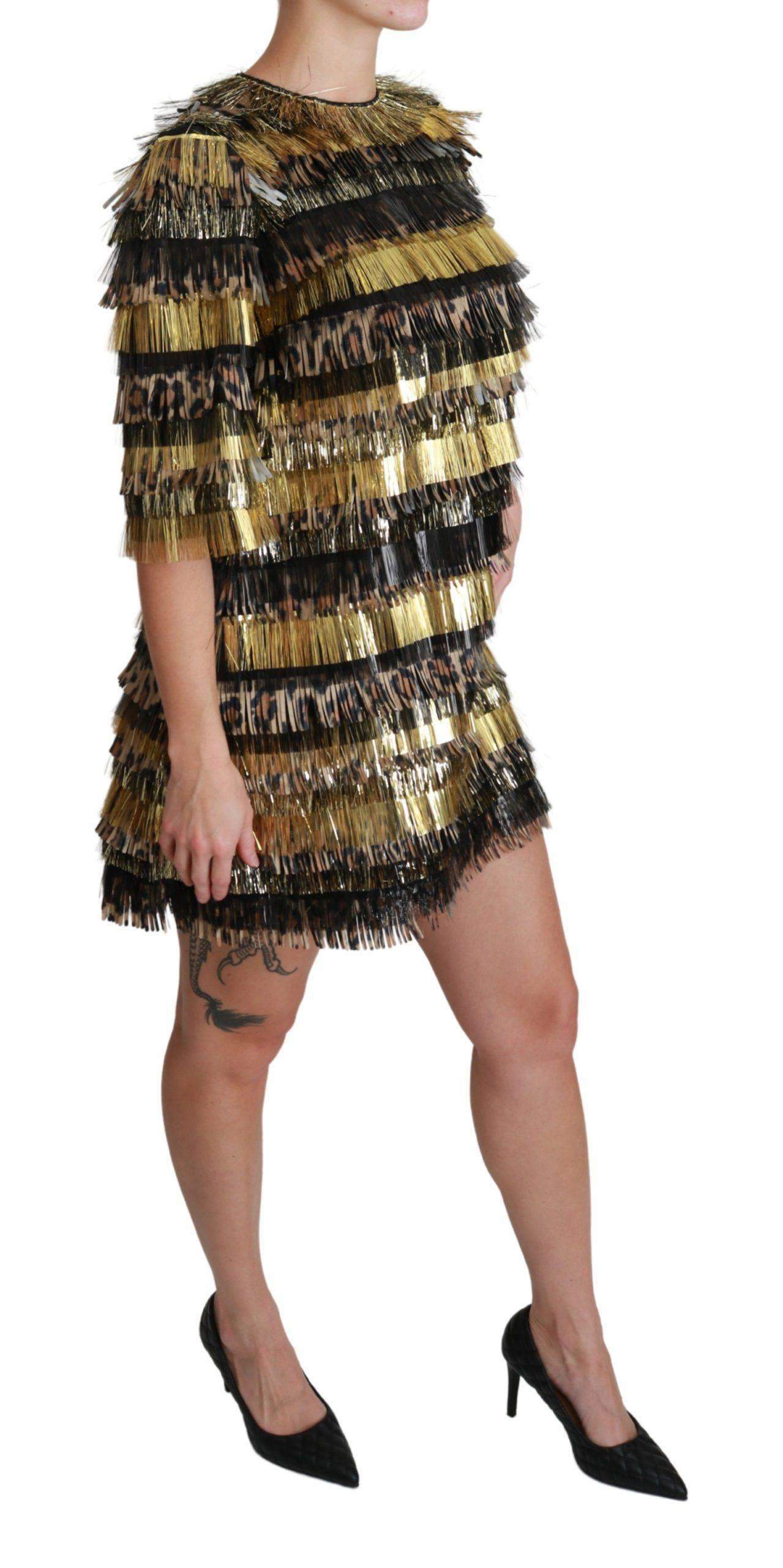 Dolce & Gabbana  Polyester Black Gold Leopard Shift Mini Dress #women, Black, Brand_Dolce & Gabbana, Catch, Clothing_Dress, Dolce & Gabbana, Dresses - Women - Clothing, feed-agegroup-adult, feed-color-black, feed-gender-female, feed-size-IT40|S, Gender_Women, IT40|S, Kogan, Women - New Arrivals at SEYMAYKA