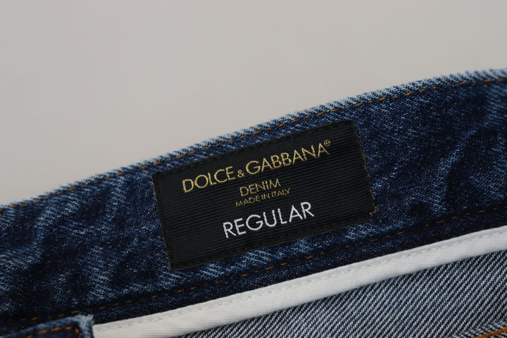 Dolce & Gabbana Blue Cotton Tattered  Denim Jeans