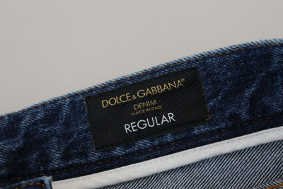 Dolce & Gabbana Blue Cotton Tattered  Denim Jeans
