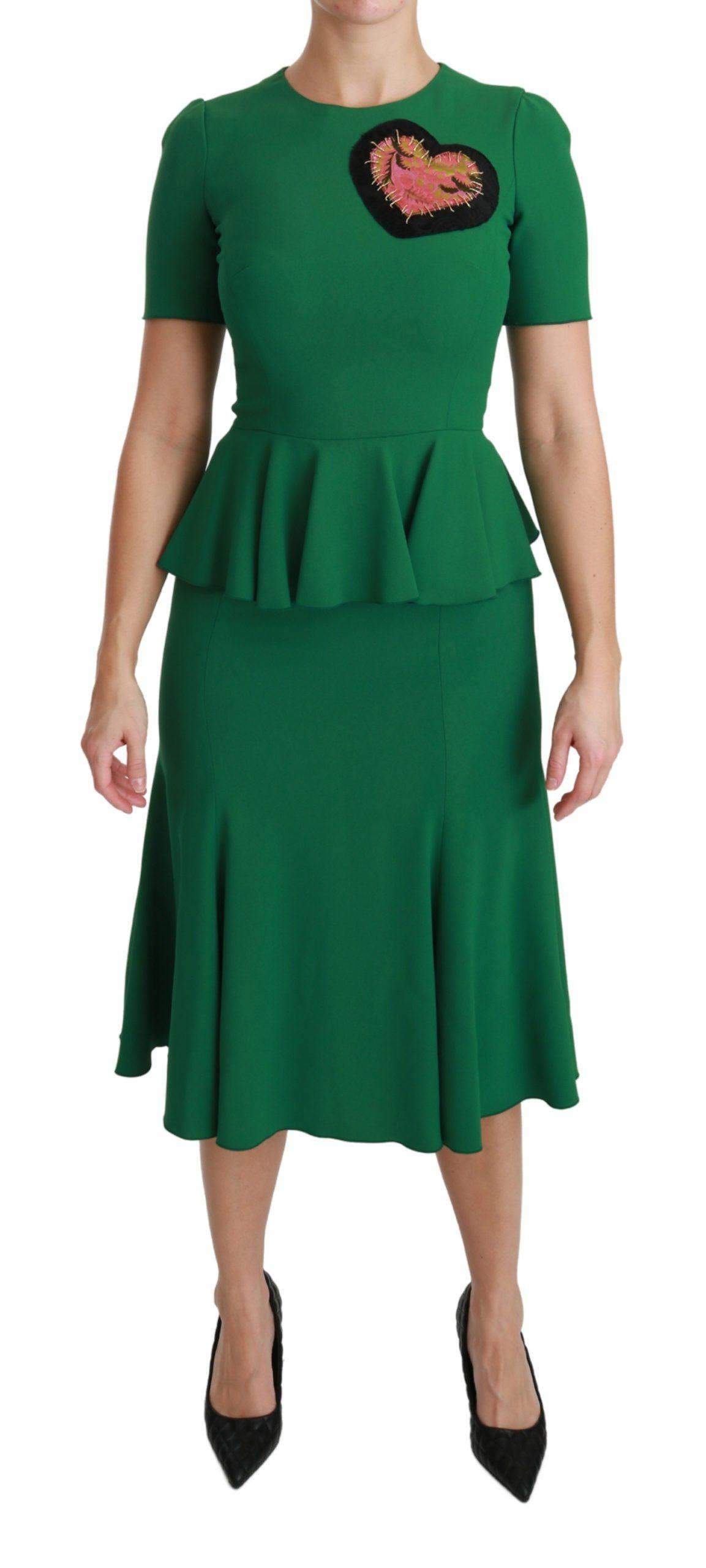 Dolce & Gabbana  Green Heart Patch Mermaid Midi Viscose Dress #women, Brand_Dolce & Gabbana, Catch, Clothing_Dress, Dolce & Gabbana, Dresses - Women - Clothing, feed-agegroup-adult, feed-color-green, feed-gender-female, feed-size-IT36 | XS, feed-size-IT38 | S, Gender_Women, Green, IT36 | XS, IT38 | S, Kogan, Women - New Arrivals at SEYMAYKA