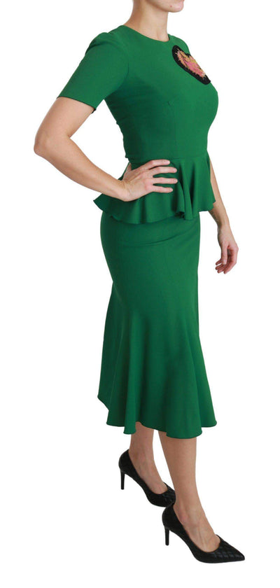 Dolce & Gabbana  Green Heart Patch Mermaid Midi Viscose Dress #women, Brand_Dolce & Gabbana, Catch, Clothing_Dress, Dolce & Gabbana, Dresses - Women - Clothing, feed-agegroup-adult, feed-color-green, feed-gender-female, feed-size-IT36 | XS, feed-size-IT38 | S, Gender_Women, Green, IT36 | XS, IT38 | S, Kogan, Women - New Arrivals at SEYMAYKA
